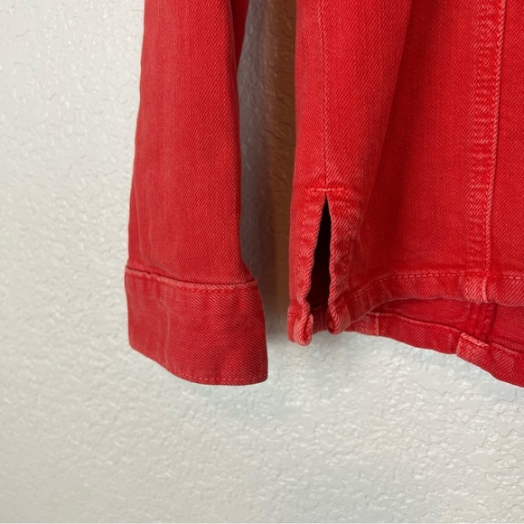 Current/Elliot Mechanic Distressed Button Front Denim Jacket in Fire Red Small - Picture 9 of 11